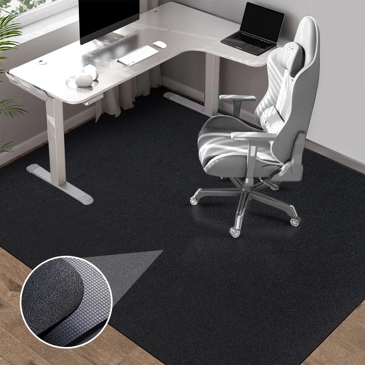 Office Chair Mat For Hardwood Floor: 63' X 51' Extra Large Black Office Chair Mats, Anti-Slip Rubber Floor Mat For Gaming Roll