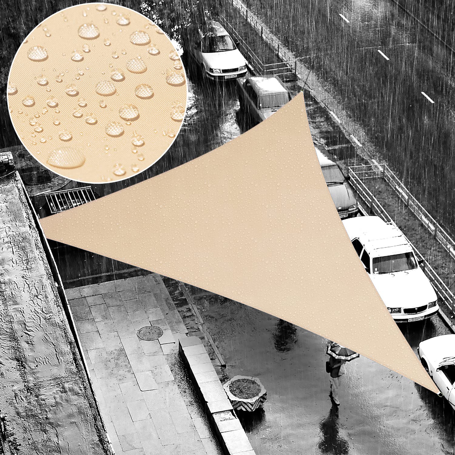 Shademart 16' X 22' X 27.2' Beige Waterproof Shade Sail Beige Sun Shade Sail Triangle Custom Size Water Resistant Canopy Awning