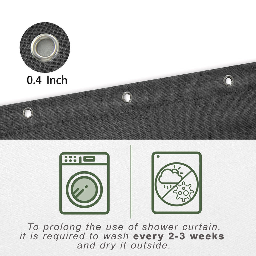 Koufall Dark Grey Waterproof Linen Fabric Shower Curtain For Bathroom 72X84 Inches Long