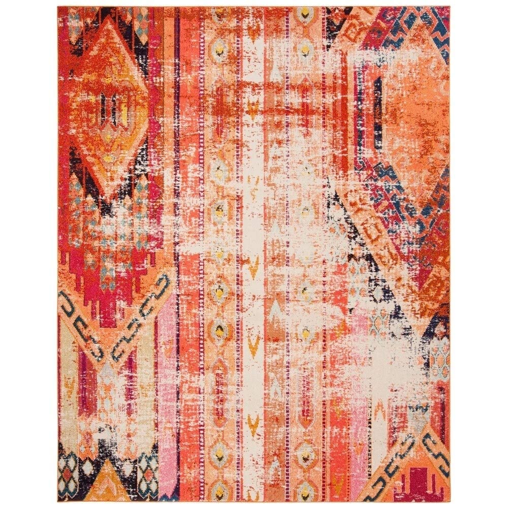 SAFAVIEH Monaco Collection Area Rug - 9 x 12, Orange & Multi, Boho Chic Tribal Distressed Design, Non-Shedding & Easy Care, Id