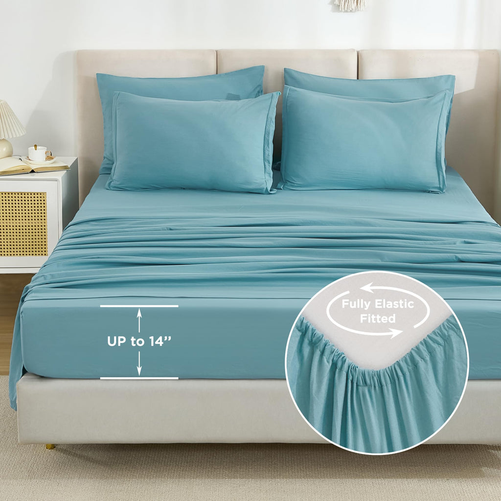 Litanika Queen Comforter Set Grayish Teal - 7 Pieces Bed In A Bag Queen Beddding Comforter Sets, Solid Lightweight Bed Set With
