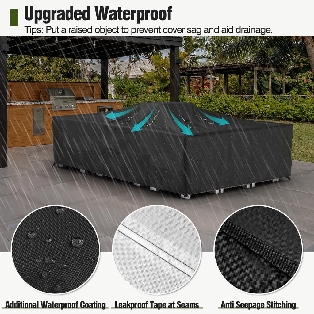 Mr. Cover Patio Furniture Covers Waterproof, Outdoor Furniture Cover Fits Up To 108L X 82W X 28H Inches, Rectangular Table And Chair Set Covers Rip-Resistant Material With Windproof Buckles