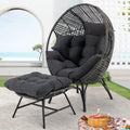 Nicesoul® Patio Egg Chair With Ottoman, Indoor Outdoor Half-Egg Lounge Chair, Cozy Oversized Round Circle Chair 440Lbs, Boho Rattan Egg-Shaped Papasan W/Cushion For Living Room, Exterior, Porch, Gray