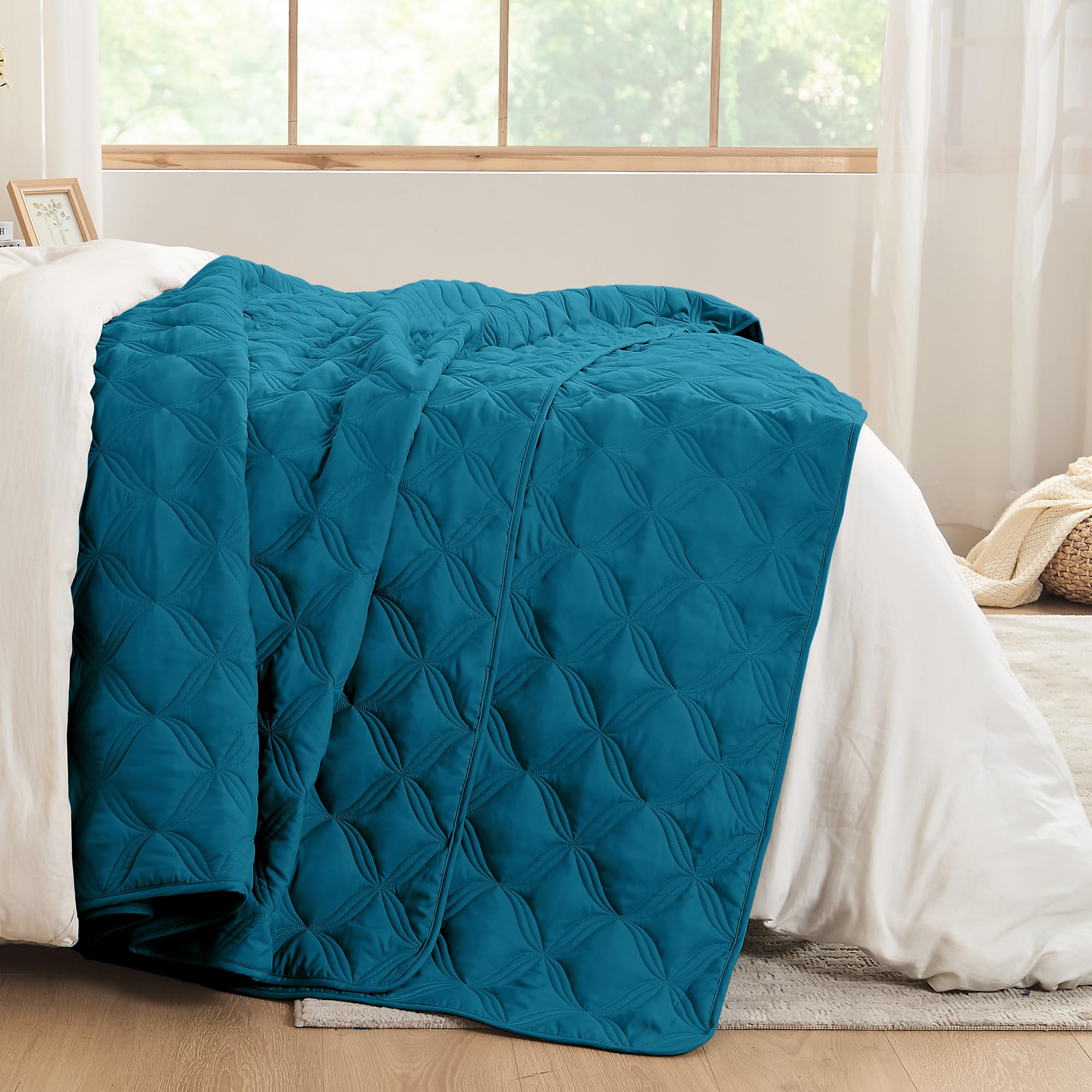 Litanika Twin Size Summer Quilt Comforter Teal - Lightweight Bedspreads & Coverlets Turquoise - Bedding Cover Bed Decor All Seas