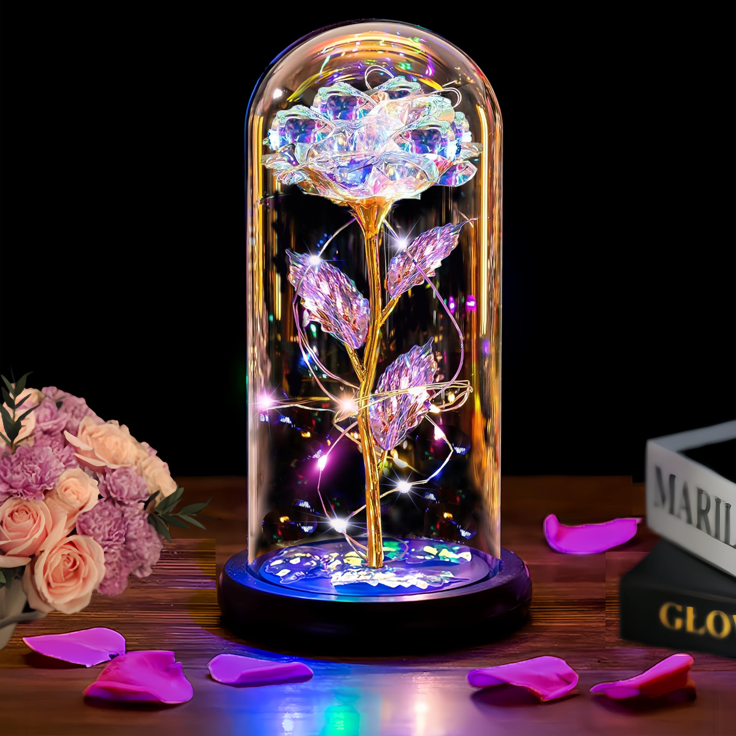 Thrjia Valentines Day Gifts for Her, Valentines Rose Flowers Gifts for Women Mom Wife Girlfriend Wife Daughter Grandma,Light Up 