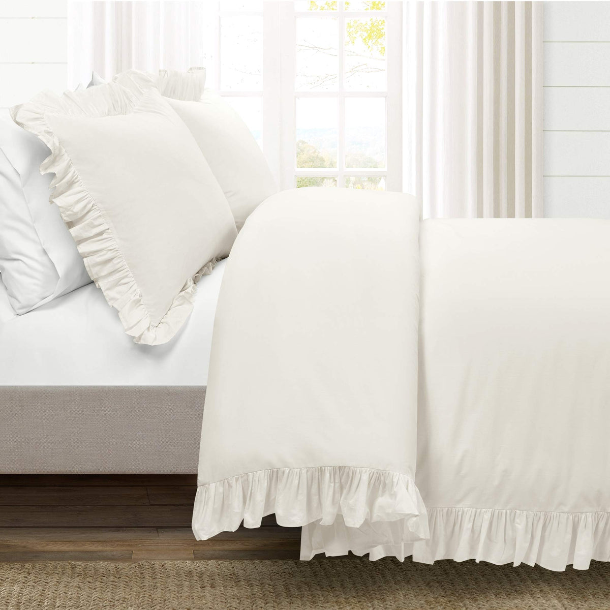 Lush Decor Reyna Ruffle 100% Cotton Duvet Cover Set - 3 Piece Cozy Ruffled Bedding Set - Timeless Elegance And Comfort - Califor
