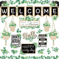 Whaline 29 Pieces Eucalyptus Bulletin Board Set Welcome Banner Simply Boho Bulletin Board Decor Boho Greenery Calendar Cutout De