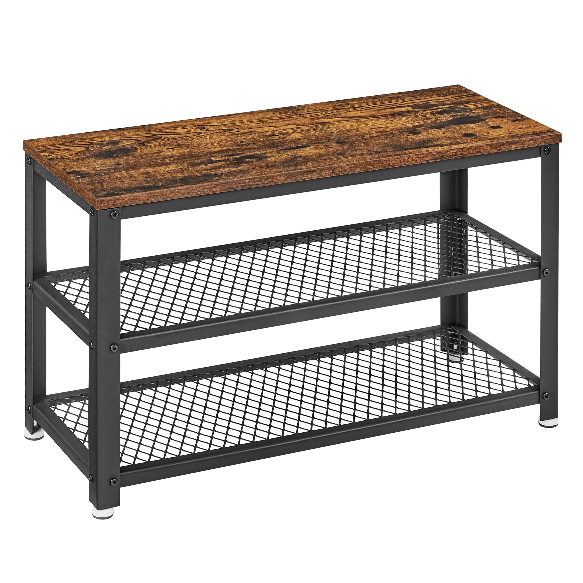 VASAGLE 3-Tier Shoe Rack, Shelf Storage Bench with Metal Mesh Shelves and Seat, Free Standing Shoe Organizer for Entryway, 11.8 