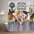 Jawo Funny Farm Western Wildlife Animals Shower Curtain, Farmhouse Cute Cow Cat Chicken Pig Horse Bathroom Curtain Set, Country