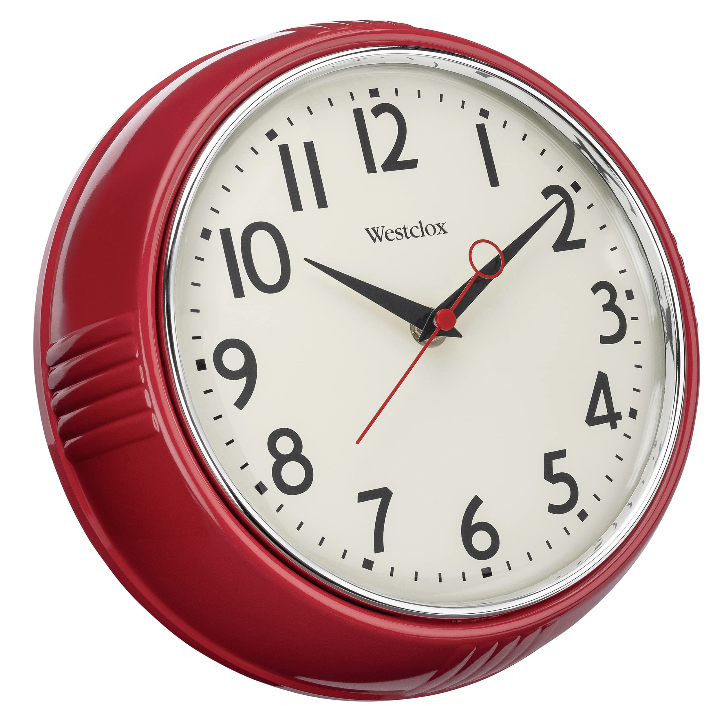 Westclox Retro 1950 Kitchen Wall Clock, 9.5-Inch, Red