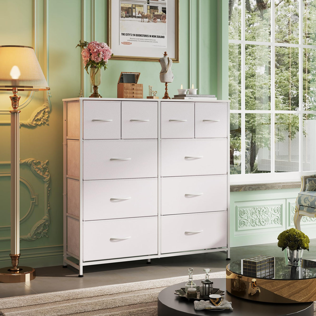 WLIVE Tall Dresser 10 Drawers Fabric MDF Board White 39.4"x39.4" ASNG084WXF