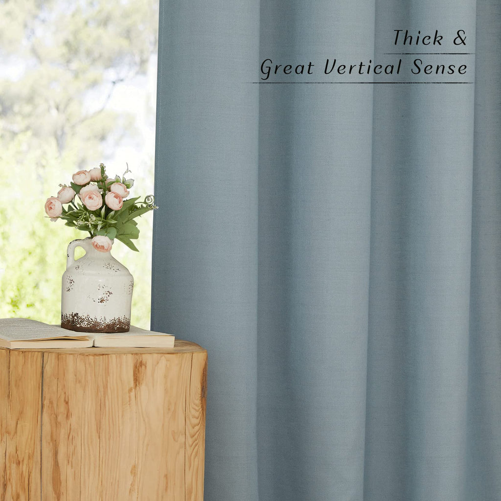 Nicetown Linen Blend Textured Living Room Curtains, Grommet Top Thick Flax Semi Sheer Vertical Drapes Privacy Assured With Light Filtering For Bedroom, Stone Blue, W55 X L84, 2 Pieces