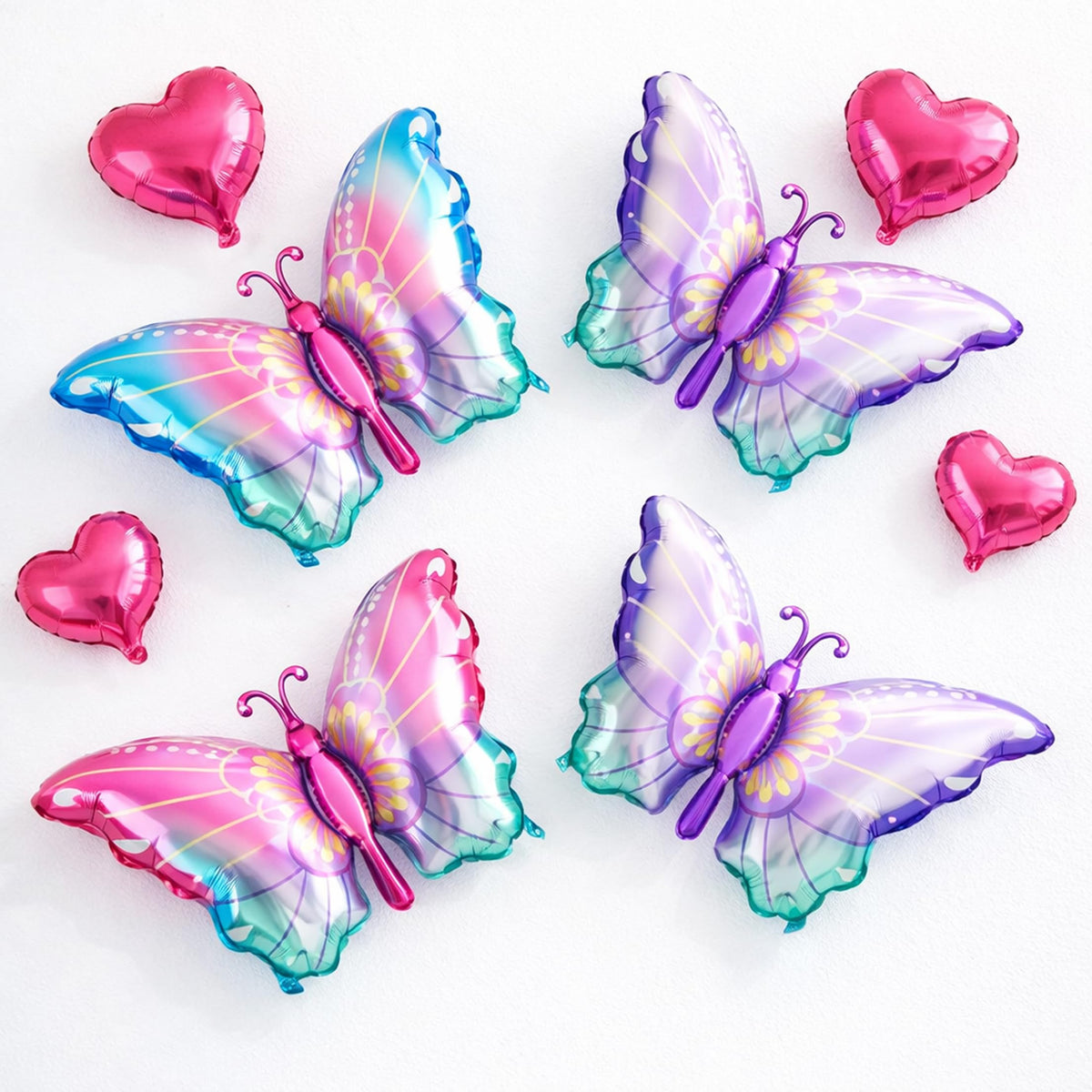 The FOMO Factory Butterfly Foil Balloons for Girls Birthday Party, Prewedding Photoshoot, Engagement, Baby Shower | 4 Large Pin