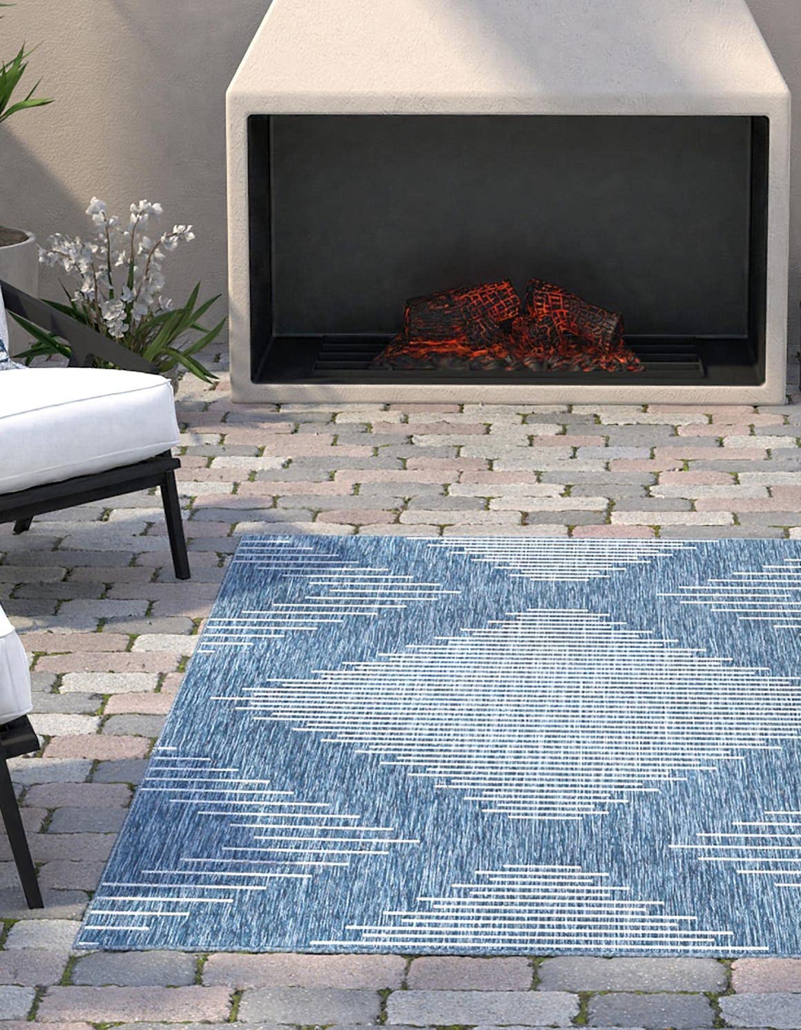 Unique Loom Outdoor Modern Collection Area Rug - Tambor (4' 1' X 6' 1' Rectangle, Blue/ Ivory)