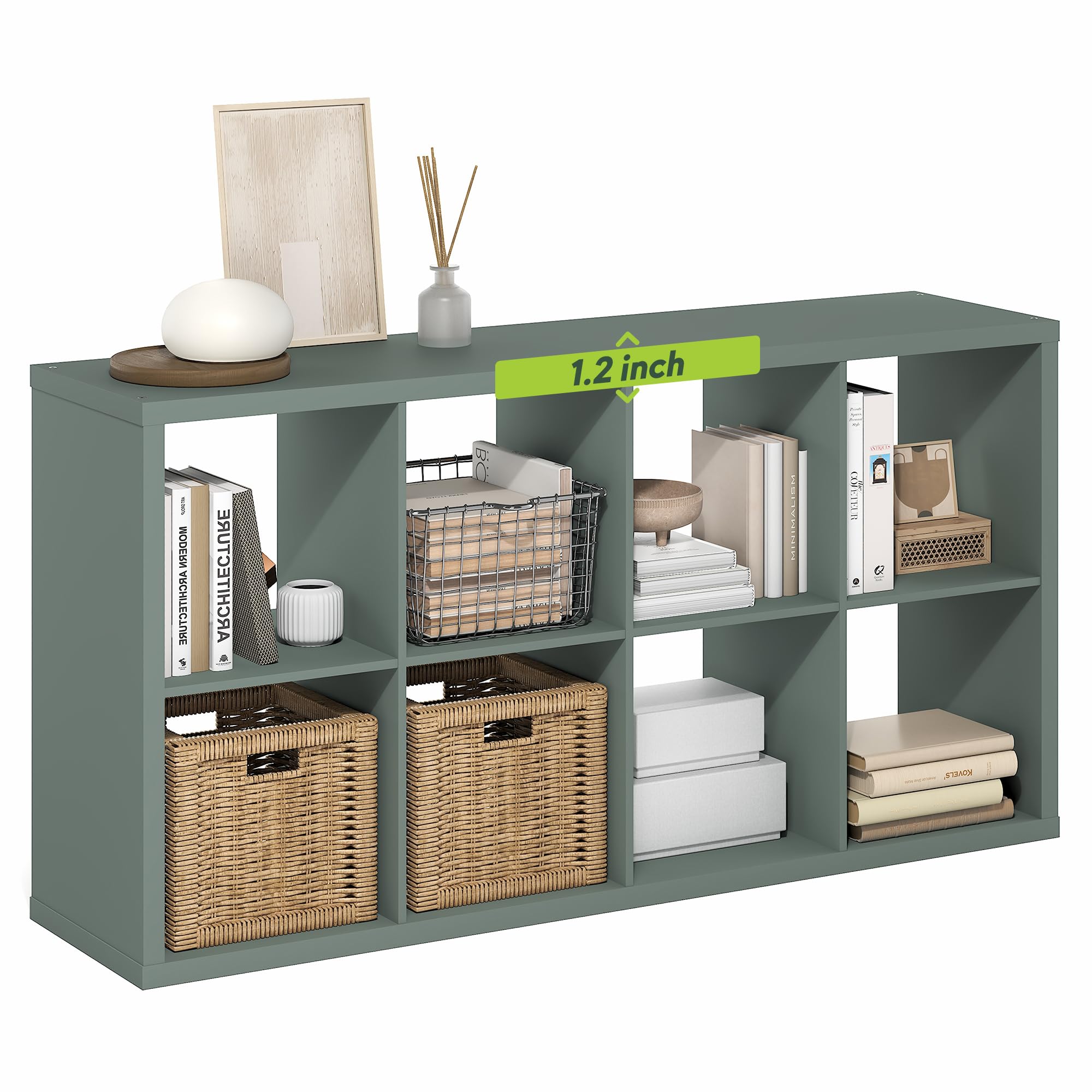Furinno Cubicle Book Shelf, 8-Cube Bookshelf, Extra Thick Frame Horizontally & Vertically Reversible Bookcase with Open Back, 14