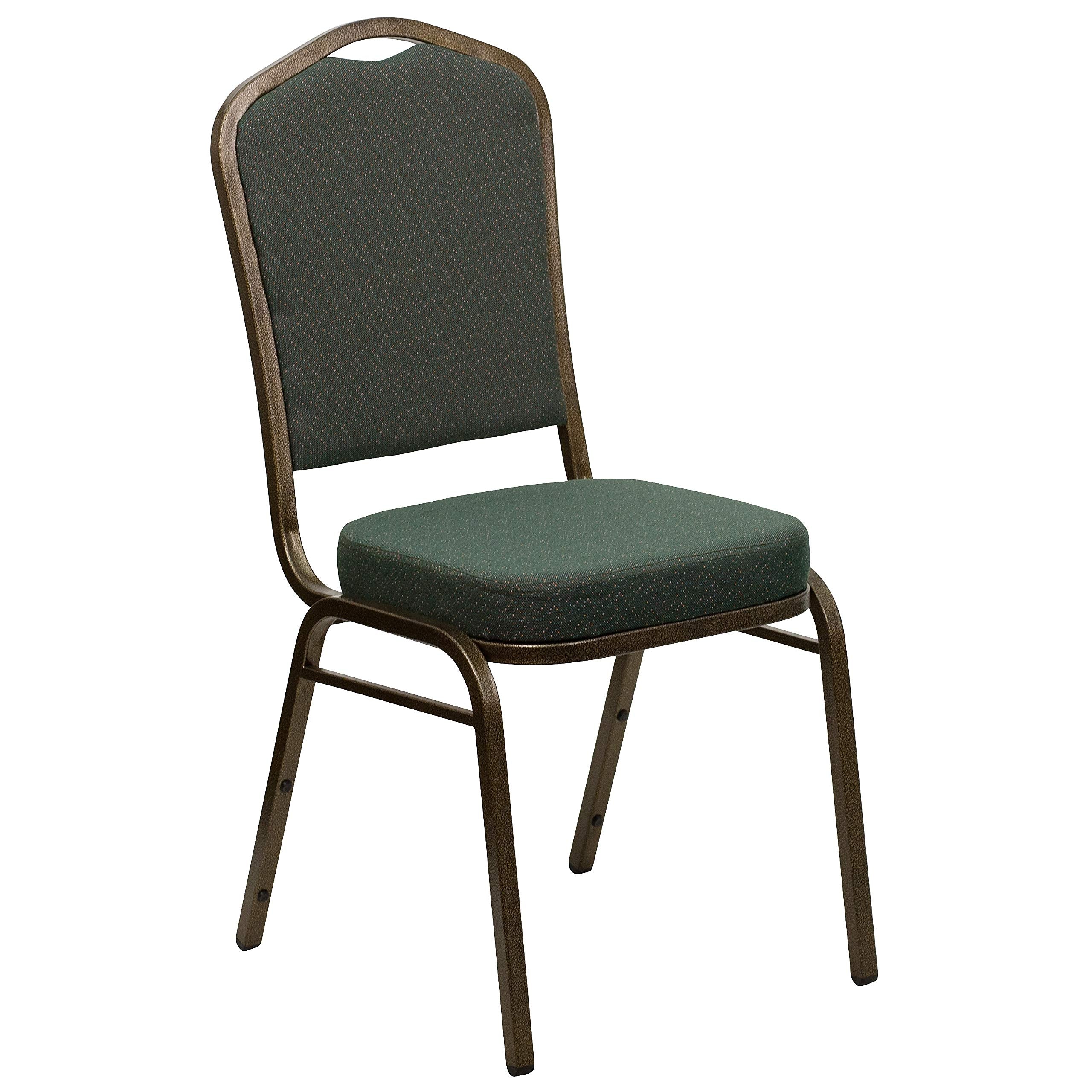 4 Pk. Stacking Chair with Green Patterned Fabric - Gold Vein Frame