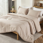 Litanika Khaki Comforter Set King Size, 3 Pieces Solid Bedding Comforter Set, All Season Down Alternative Bed Set (104X90In Comf