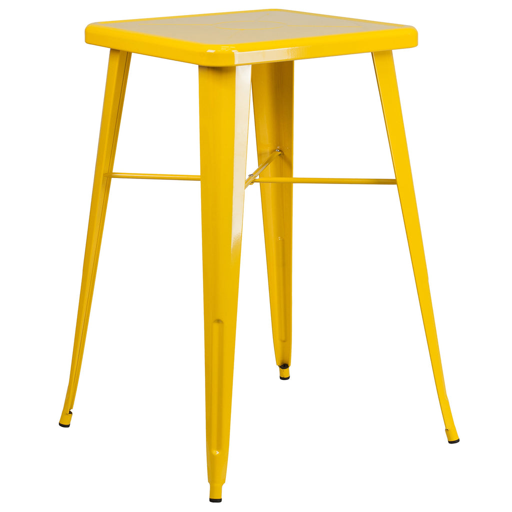 Flash Furniture Aaron Commercial Grade 23.75" Square Yellow Metal Indoor-Outdoor Bar Height Table