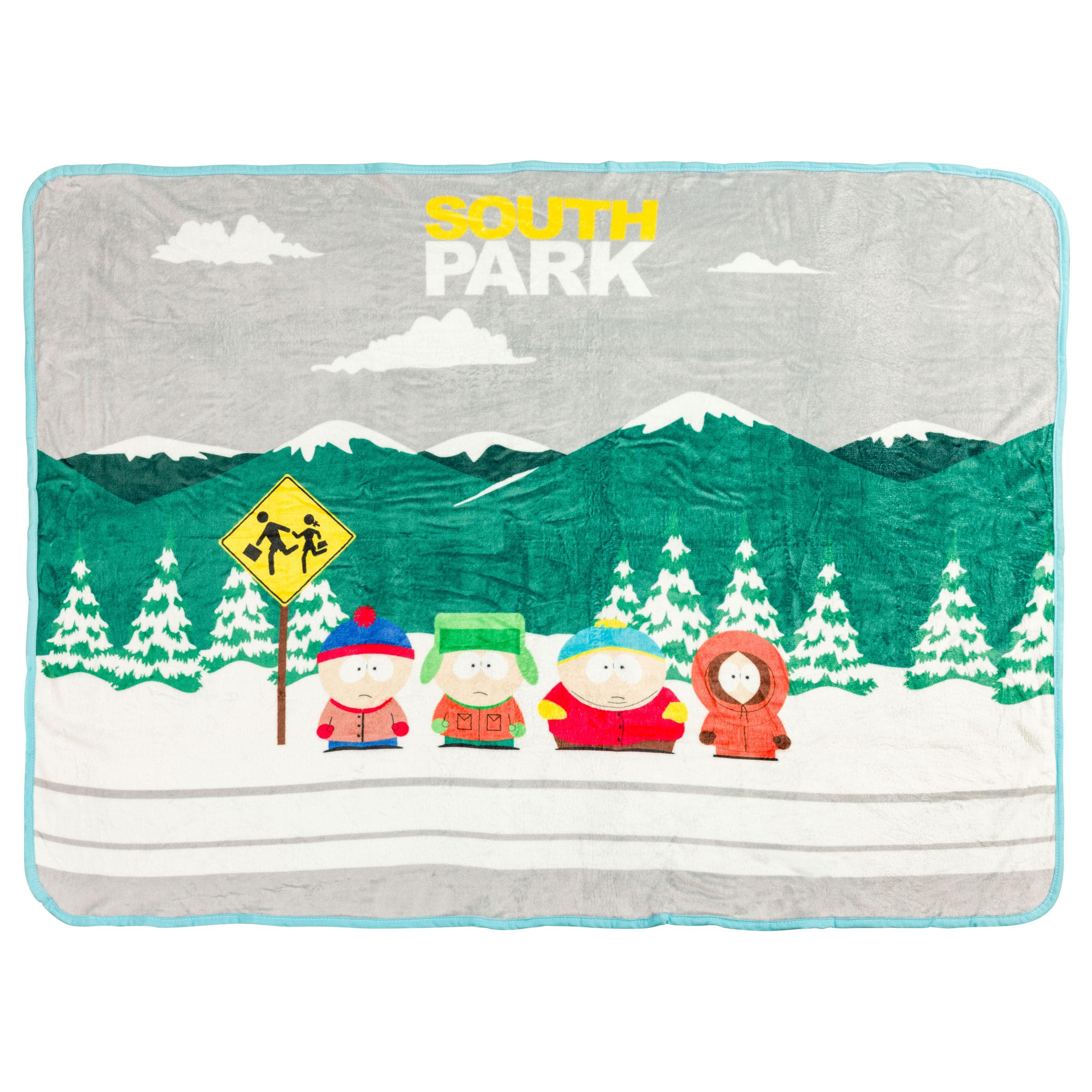 Silver Buffalo South Park Bus Stop Featuring Kyle, Stan, Eric Cartman, And Kenny 45' X 60' Fleece Throw Blanket