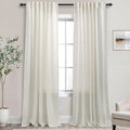 Mrs.Naturall Curtains 132 Inches Long For Living Room 2 Panels Set,Extra Long Back Tab Light Filtering Cream Semi Sheer Linen Cu