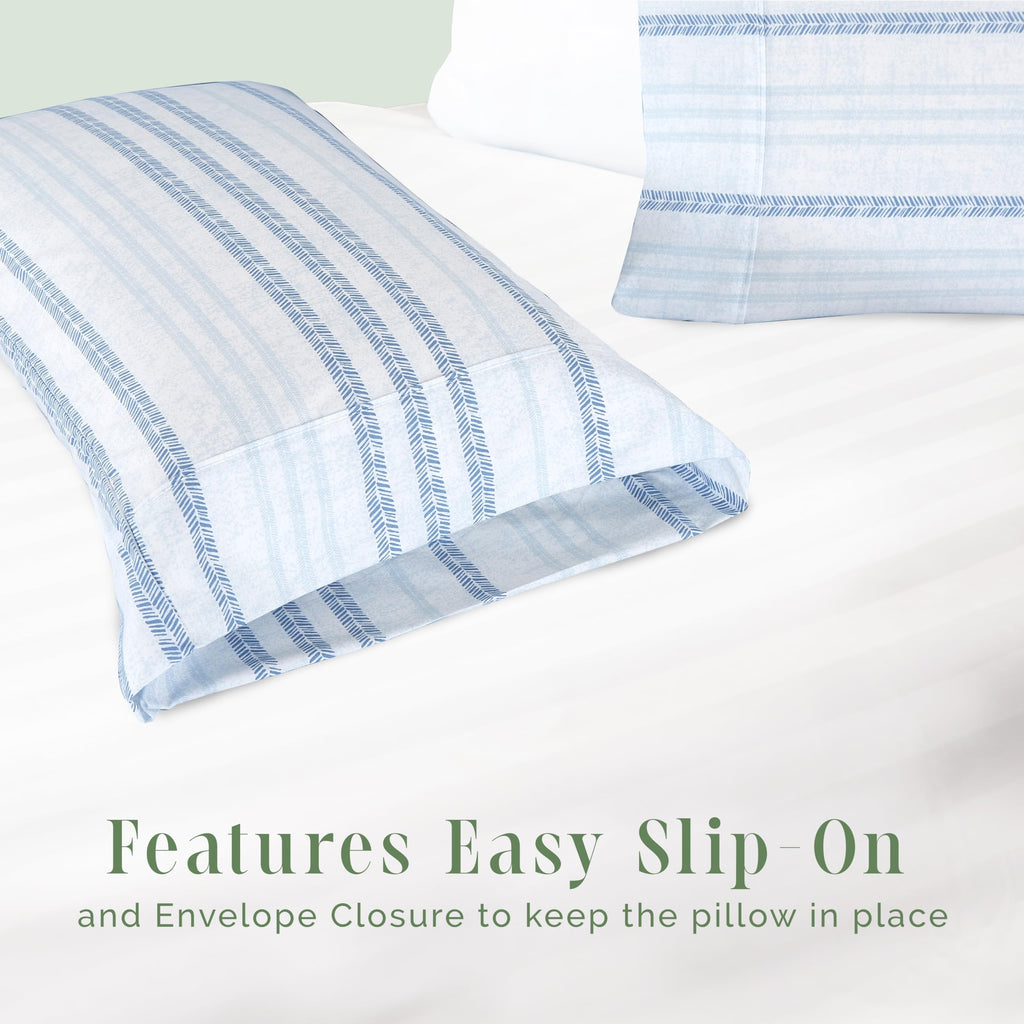 Elegant Comfort Ultra Soft Set Of 2 Striped Print Pillowcases - 1500 Premium Hotel Quality Microfiber, Soft And Smooth Envelope Closure 2-Piece Pillow Covers - King, Traci Aqua