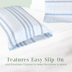 Elegant Comfort Ultra Soft Set Of 2 Striped Print Pillowcases - 1500 Premium Hotel Quality Microfiber, Soft And Smooth Envelope Closure 2-Piece Pillow Covers - King, Traci Aqua