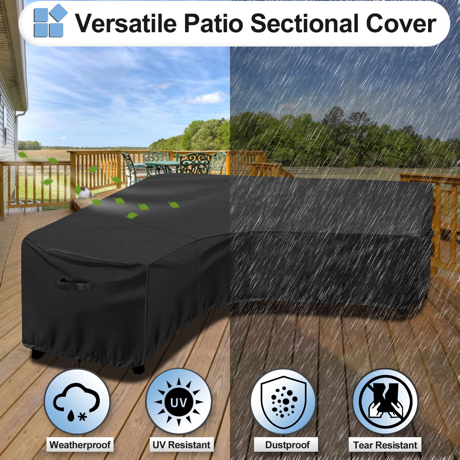 Outdoorlines Waterproof Outdoor Patio Sectional Cover - Uv Resistant & Windproof V-Shaped Patio Furniture Covers For Deck, Lawn And Backyard, 420D Heavy Duty Couch Cover 89' L (On Each Side) Black