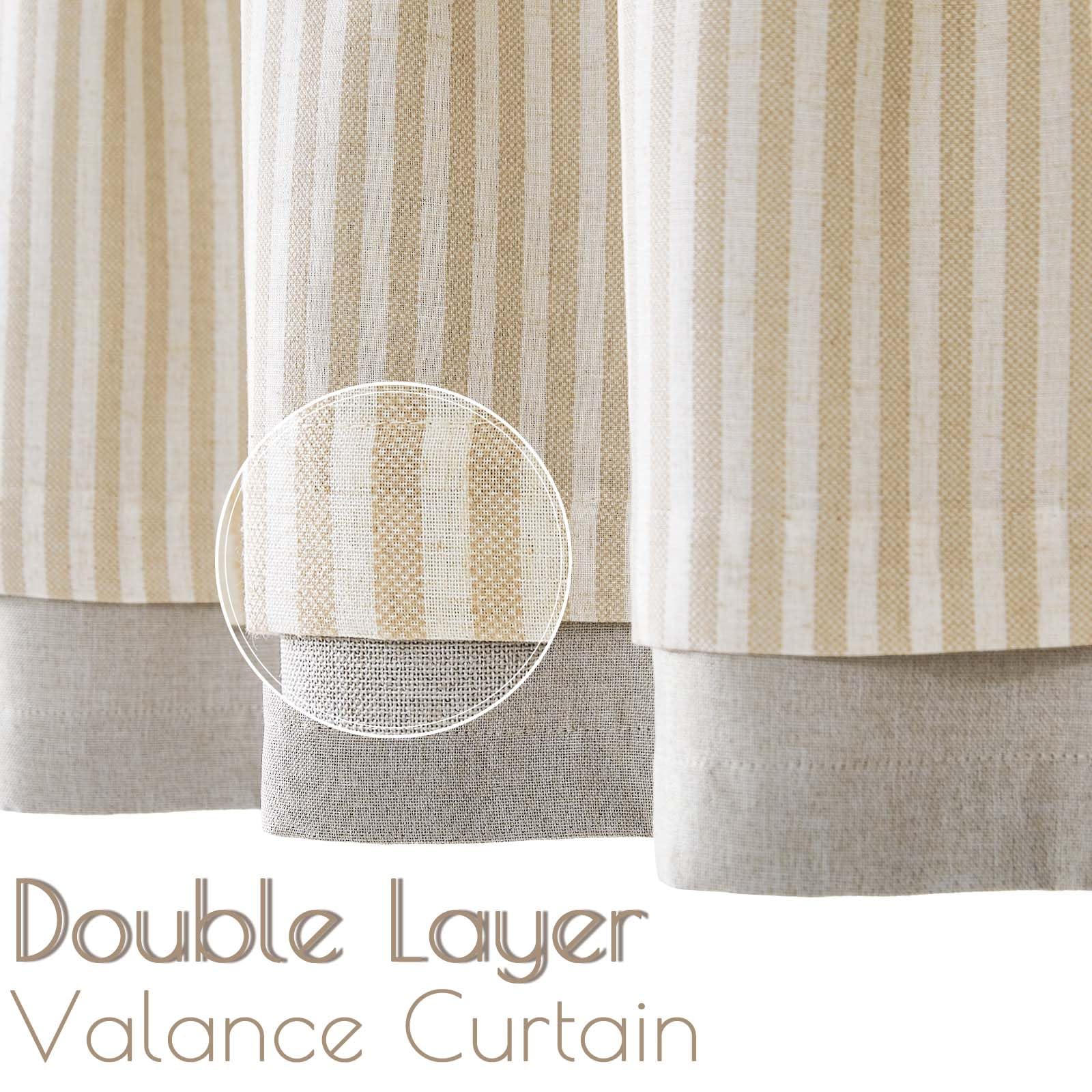 Jinchan Blackout Striped Valance Curtain Farmhouse Pinstripe Kitchen Window Valance For Living Room Bedroom 16 Inch Overlay Double Layer Window Valance Room Darkening 1 Panel Natural Beige