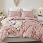 Litanika Blush Pink Queen Size Comforter Sets, 3 Pieces Lightweight Chevron Tufted Bedding Comforter Set, Fluffy Down Alternativ