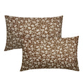 Kawani Brown Beige Daisy Floral Lumbar Pillow Covers 12X20 Inch Vintage Flowers Pillow Cases Set Of 2 Block Print Cotton Linen T
