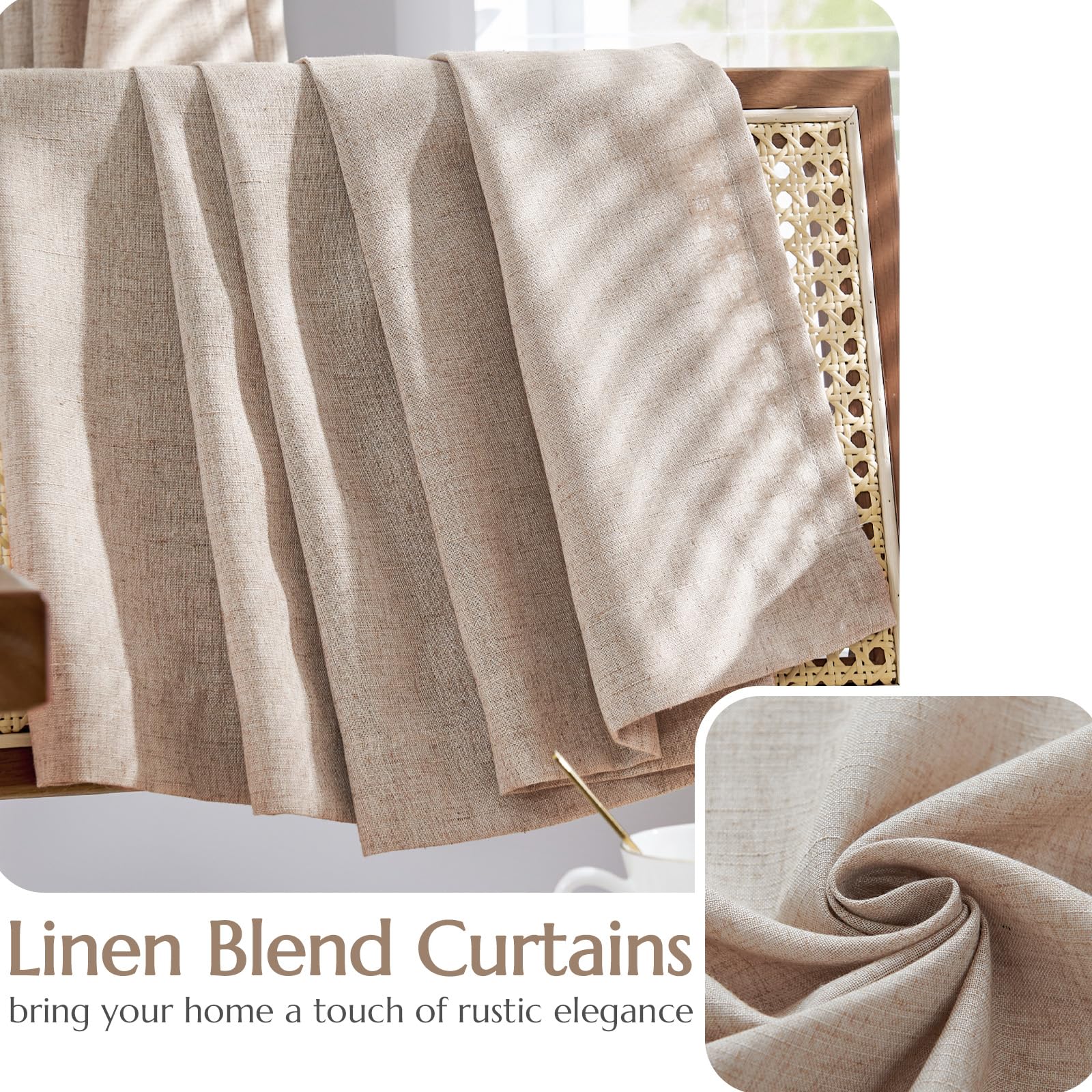 Jinchan Linen Blend Curtains 96 Inch Long For Living Room Farmhouse Rod Pocket Back Tab Light Filtering Window Drapes With Lined For Bedroom Taupe 2 Panels