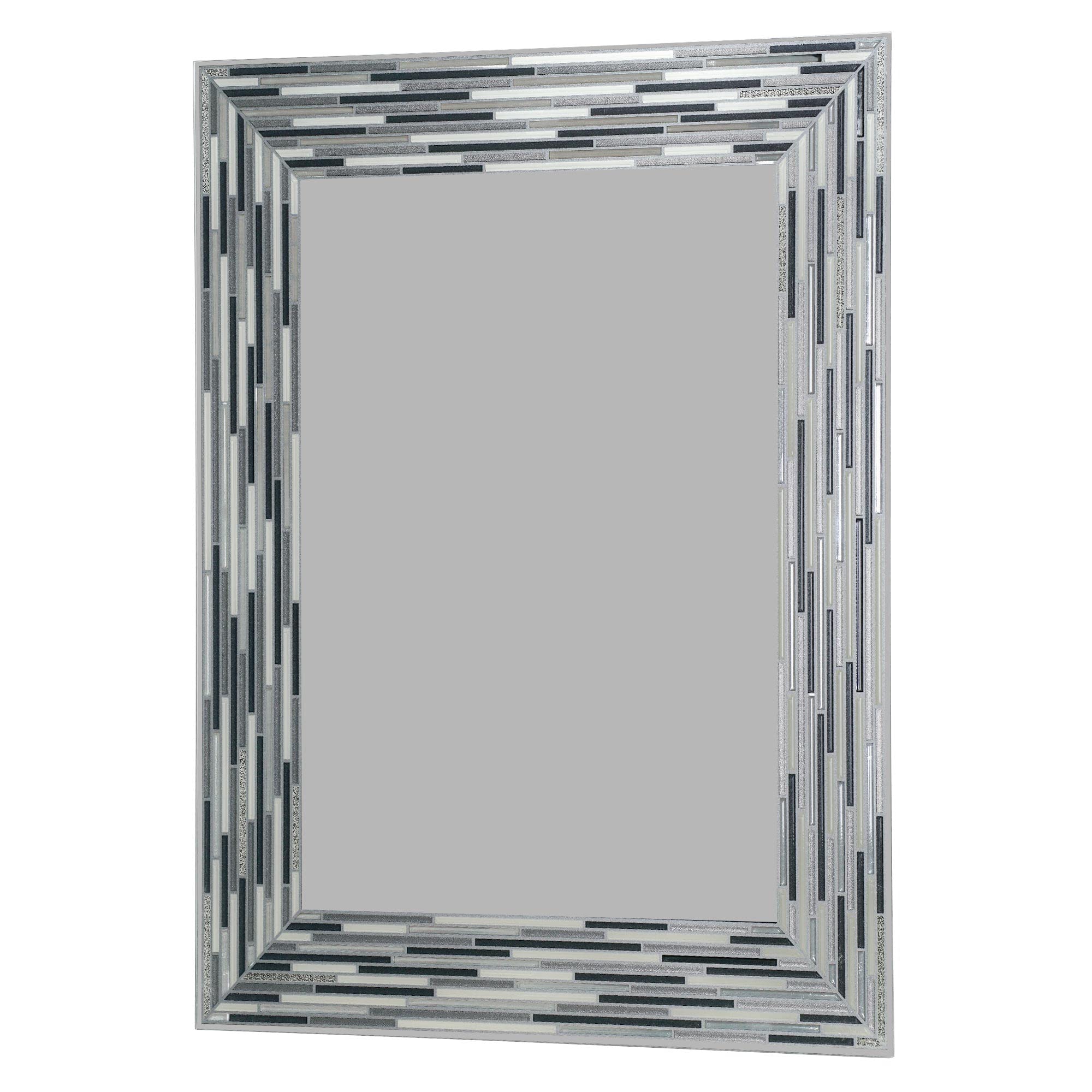 Head West Charcoal Gray Mosaic Frameless Reeded Tiled Printed Vanity Mirror - Decorative Mirrors for Wall Decor, Modern Bathroom