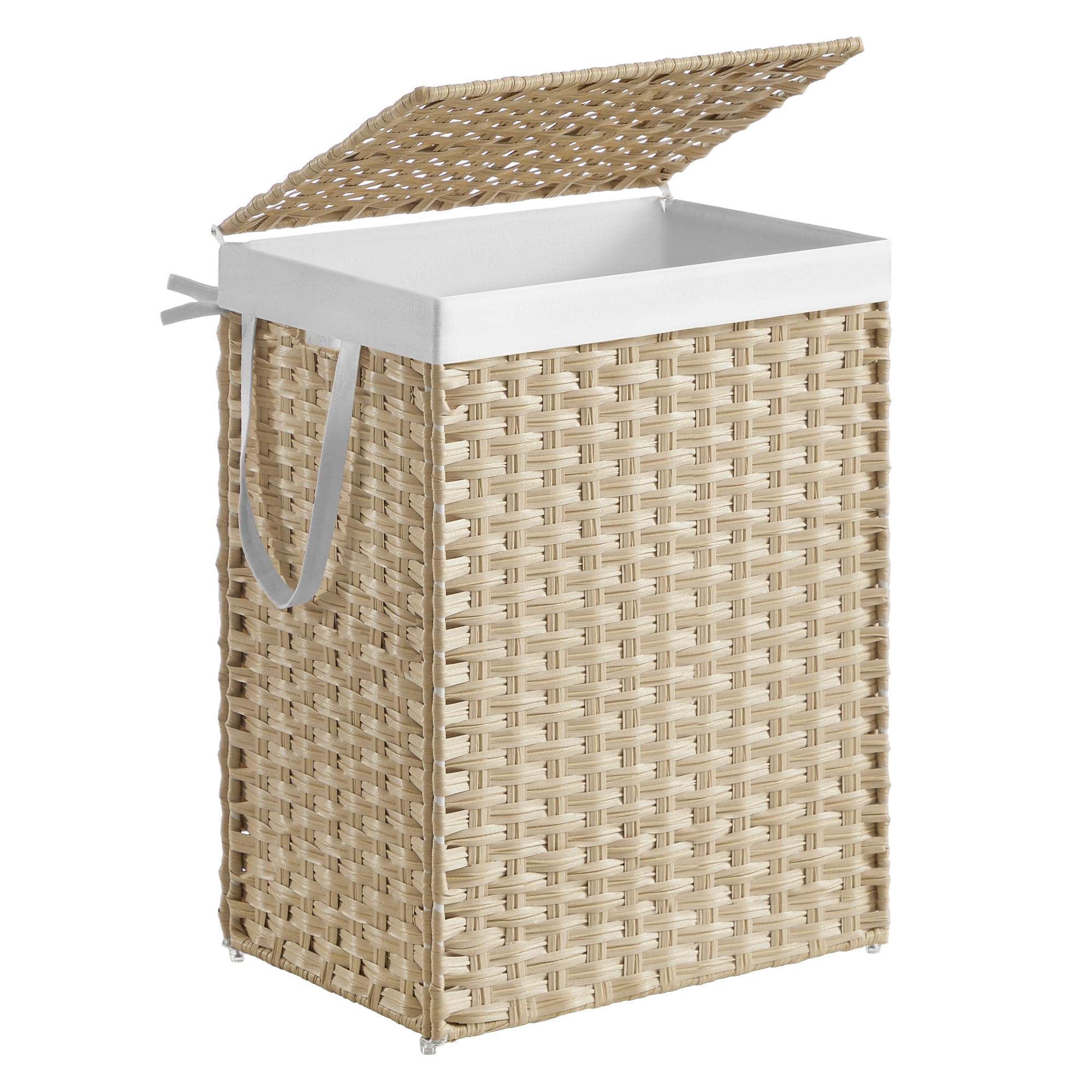 SONGMICS Laundry Hamper with Lid, 23.8 Gallon (90L) Synthetic Rattan Clothes Laundry Basket with Lid and Handles, Foldable, Remo