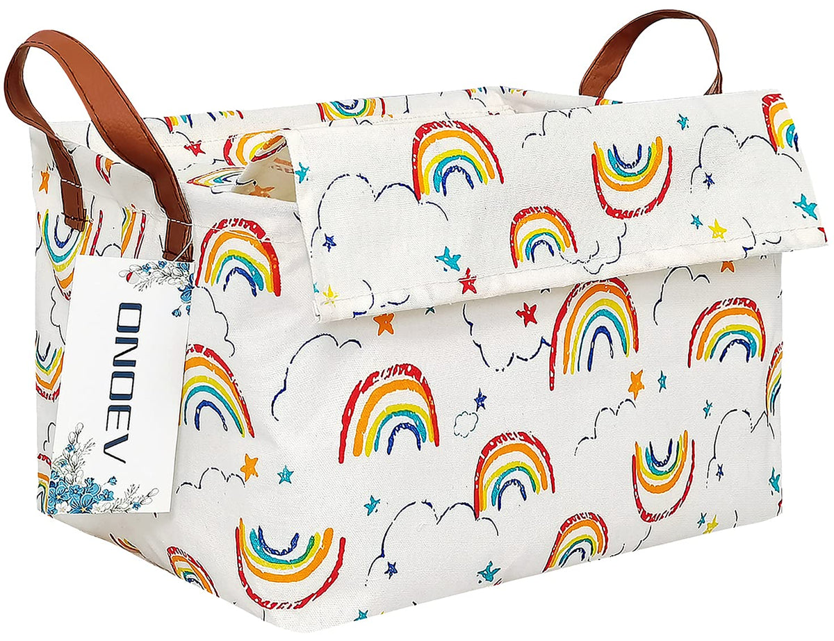 ONOEV Rectangular Rainbow Storage Basket for Kids with Lid