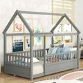 Kids Montessori Bed Twin Size, Twin Floor Bed with High Fence, House Bed for Kids, Girls, Boys, Wood Montessori Floor Bed Withou