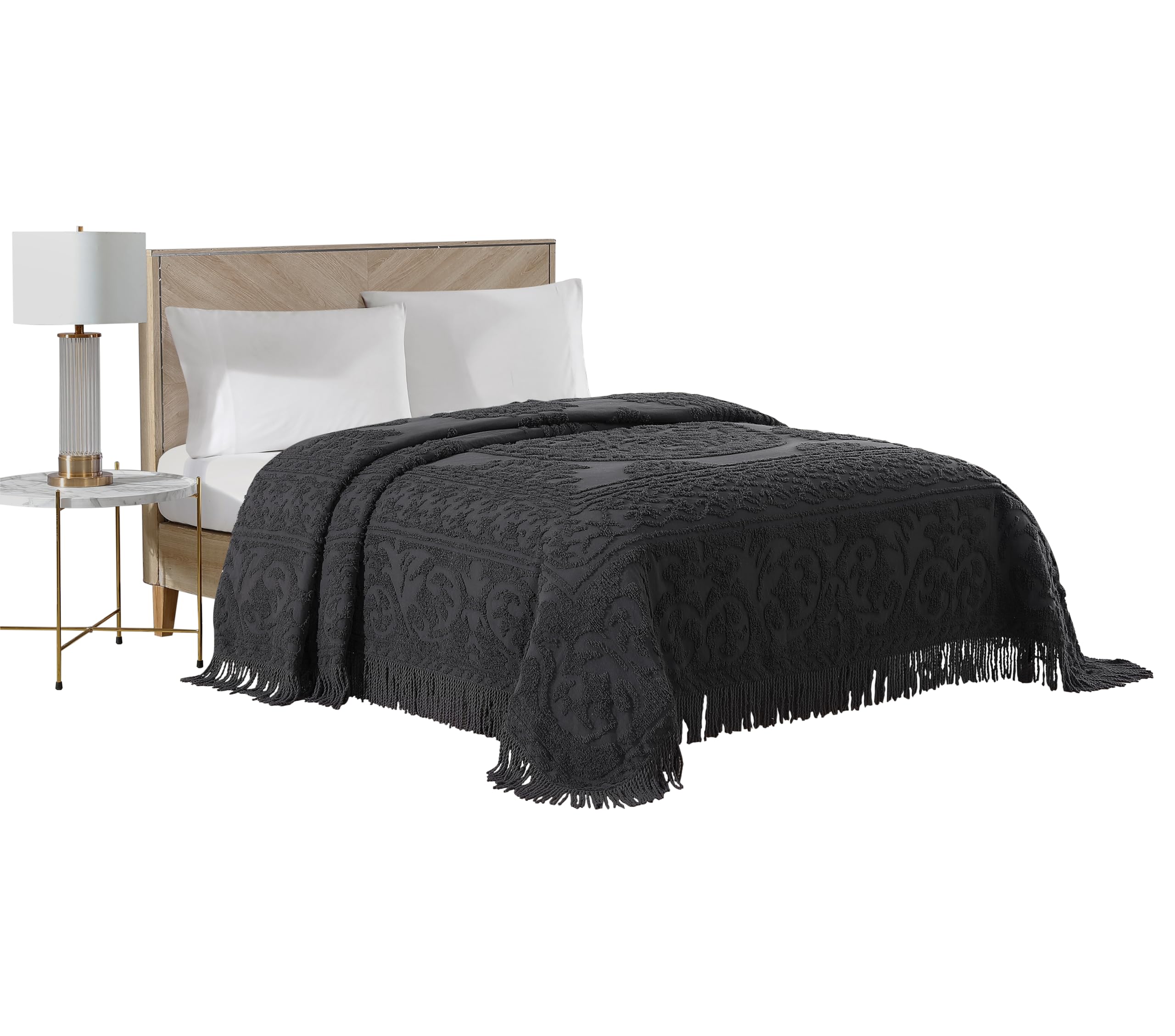 Beatrice Home Fashions Medallion Chenille Bedspread, King, Charcoal