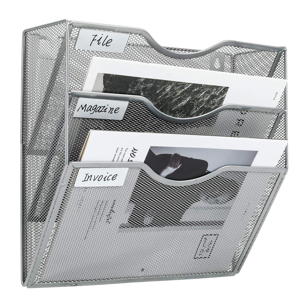 Pag Hanging Wall File Holder Mail Organizer Wall Mount Document Letter Rack, 3-Tier, Silver