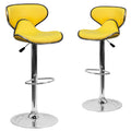 2 Pk. Cozy Mid-Back Yellow Vinyl Adjustable Height Barstool with Chrome Base