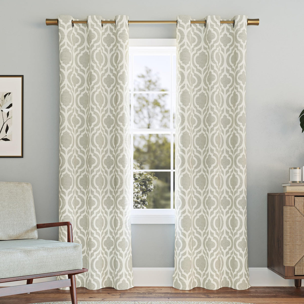 Sun Zero Eldon Trellis Print Blackout Grommet Curtain Panel, 40 x 95, Taupe