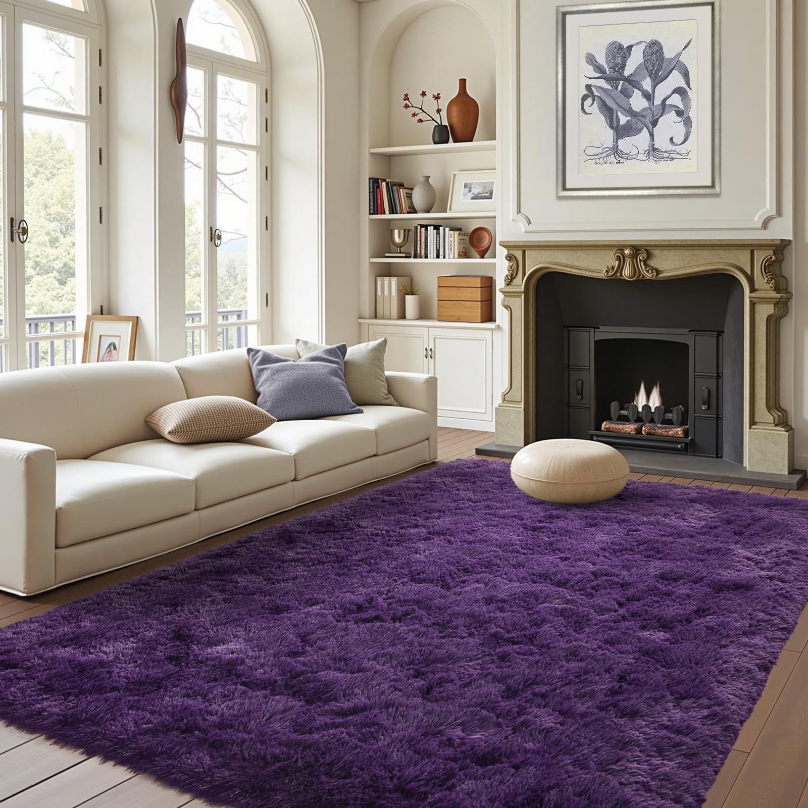 5x8 Ft Purple Rugs for Bedroom Living Room, Soft Modern Indoor Fuzzy Shaggy Area Rug, Non-Slip Fluffy Furry Rug for Teen Girls a