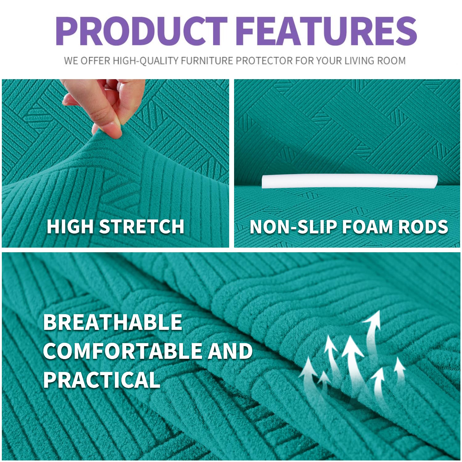 Znsayotx Super Stretch Sofa Cover (71'-91'), New Striped Sofa Covers Fitted Slipcovers With Elastic Bottom, Dog Cat Pets Proof Spandex Washable Fabric Comfortable & Durable (Peacock Teal, Sofa)