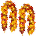 Fall Maple Leaf Garland with Yellow Lights, 2PCS Thanksgiving Artificial Hanging Fall Leave Vines with 20 LED, Yellow Fall Flora