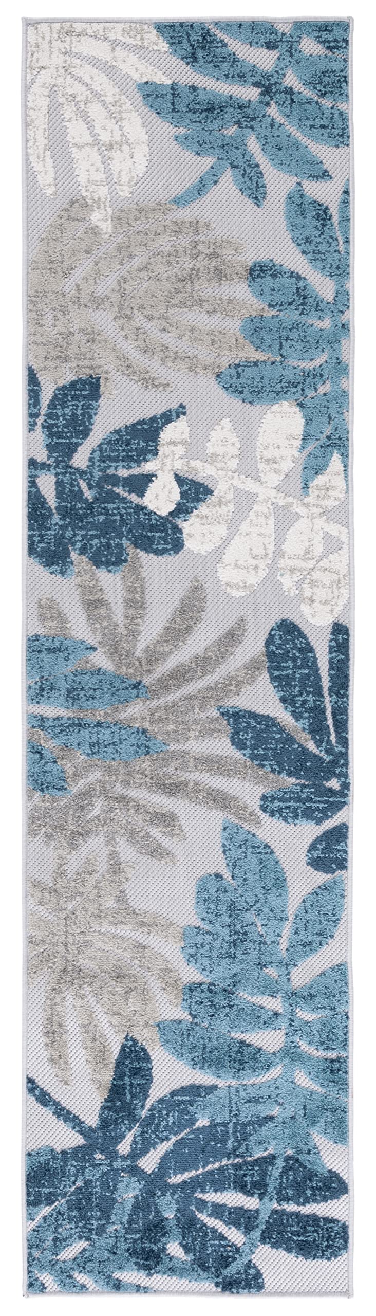 Safavieh Cabana Collection 2' X 8' Grey/Blue Cbn814F Botanical Indoor/ Outdoor Non-Shedding Easy Cleaning Patio Backyard Porch Deck Mudroom Runner Rug