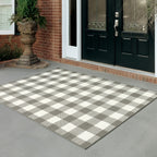 HomeRoots Grey Polypropylene 2’x4’ Gray and Ivory Gingham Indoor Outdoor Area Rug