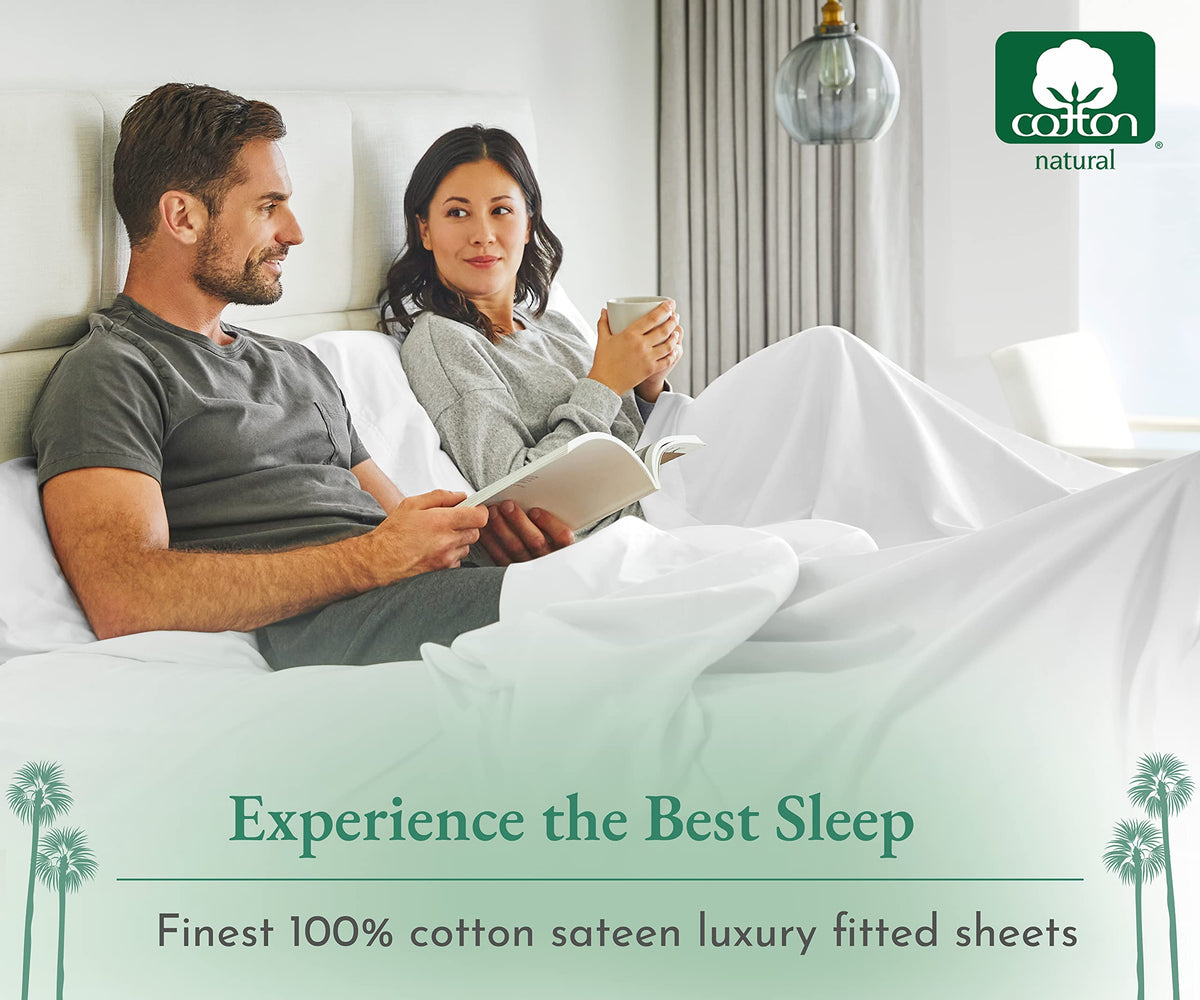 California Design Den Luxury Queen Size Fitted Sheet Only - 100% Cotton, 600 Thread Count, Soft Deep Pocket Bottom Fitted Sheet, Sateen Weave, Hotel Quality, Featuring Foot Side Indicator - Grey