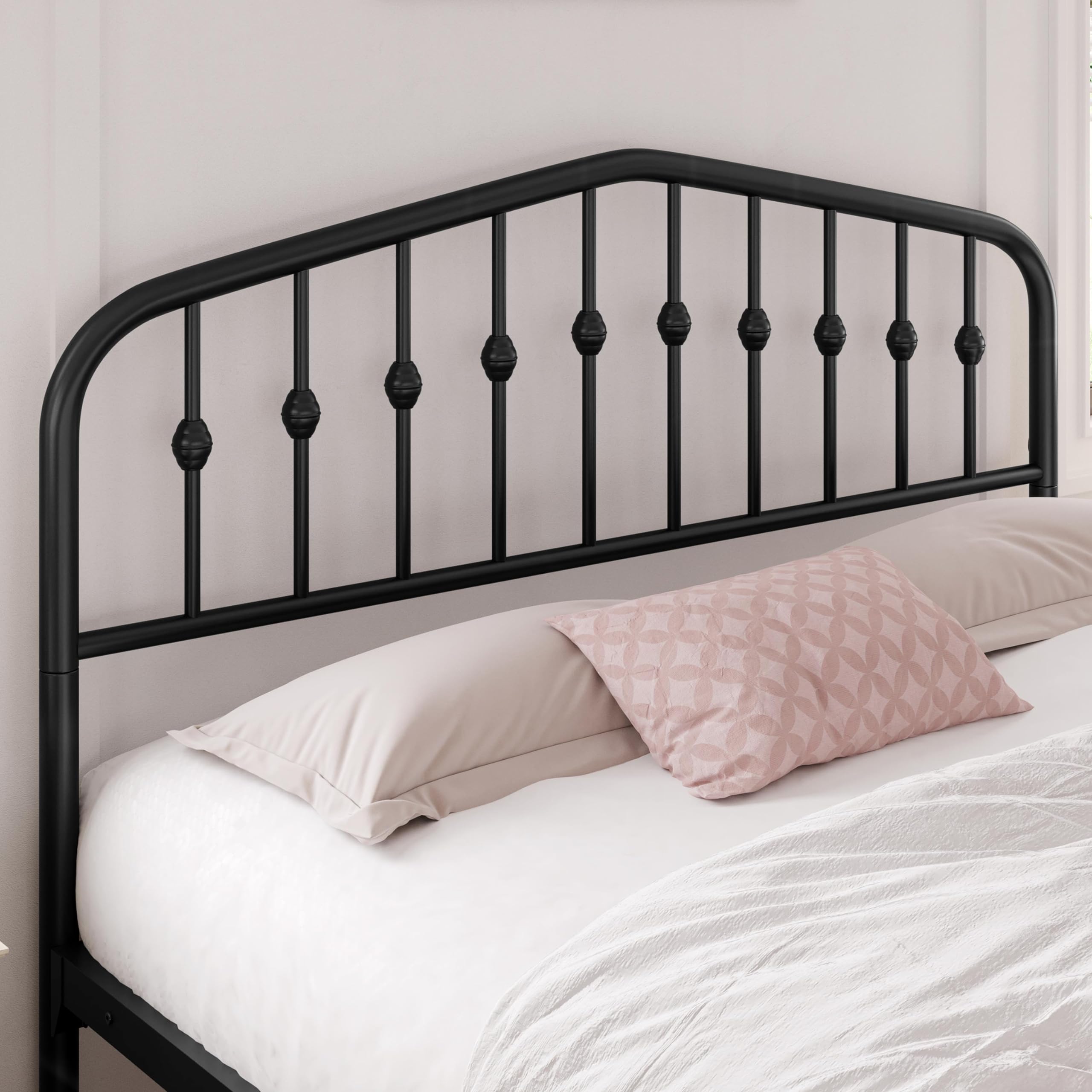 Yaheetech Queen Bed Frames Metal Platform Bed With Victorian Style Wrought Iron Headboard And Footboard/Easy Assembly/No Box Spring Needed/Black Queen Bed