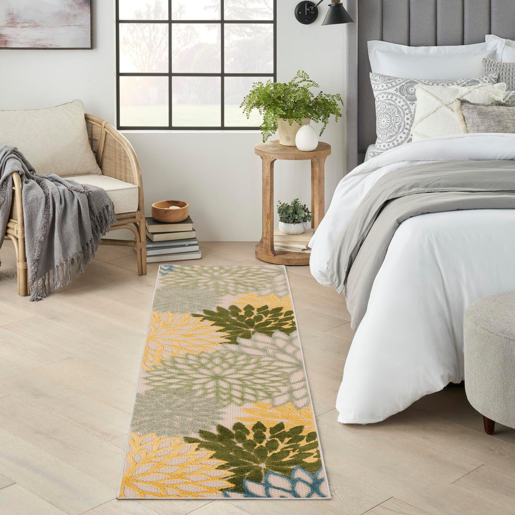 Nourison Aloha Indoor/Outdoor Green Multicolor 2' X 6' Area Rug, Easy Cleaning, Non-Shedding, Bed Room, Living Room, Dining Room, Backyard, Patio, Deck (2X6)