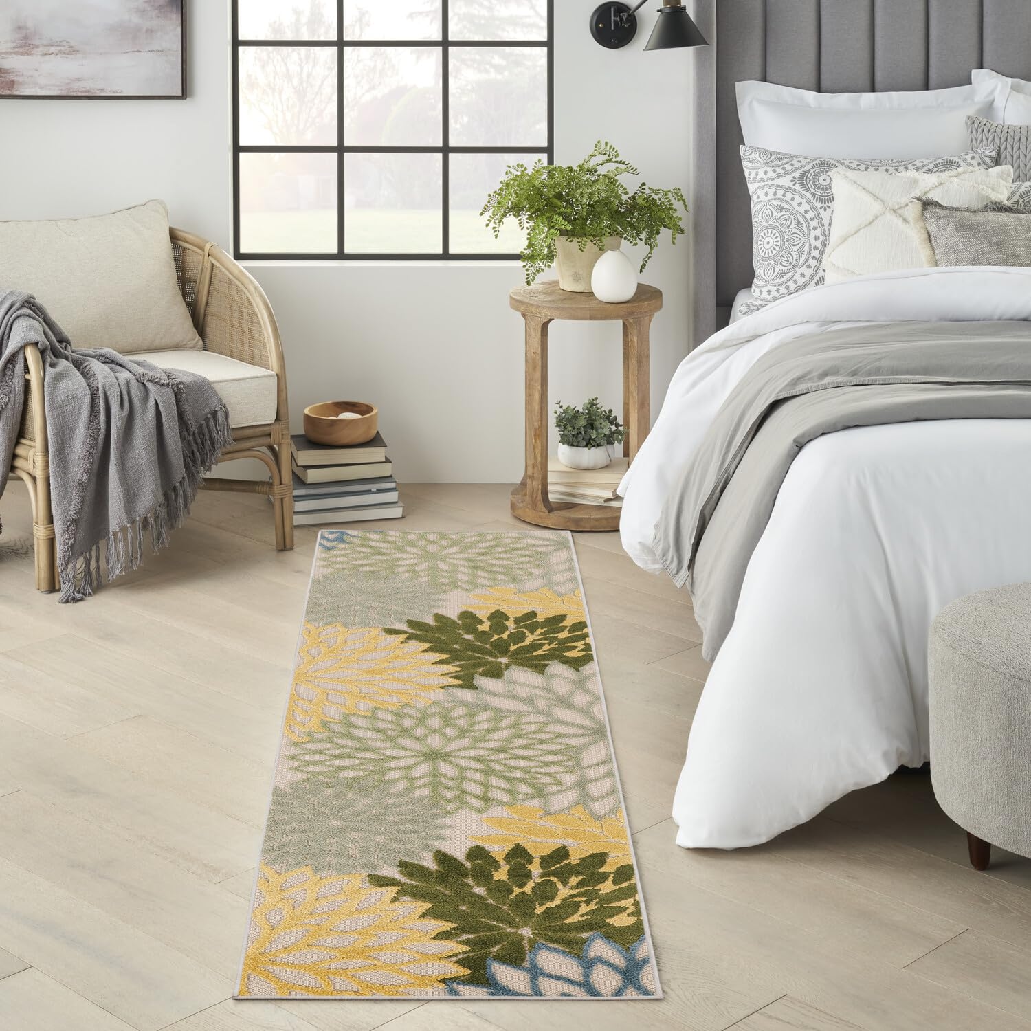 Nourison Aloha Indoor/Outdoor Green Multicolor 2' X 6' Area Rug, Easy Cleaning, Non-Shedding, Bed Room, Living Room, Dining Room, Backyard, Patio, Deck (2X6)