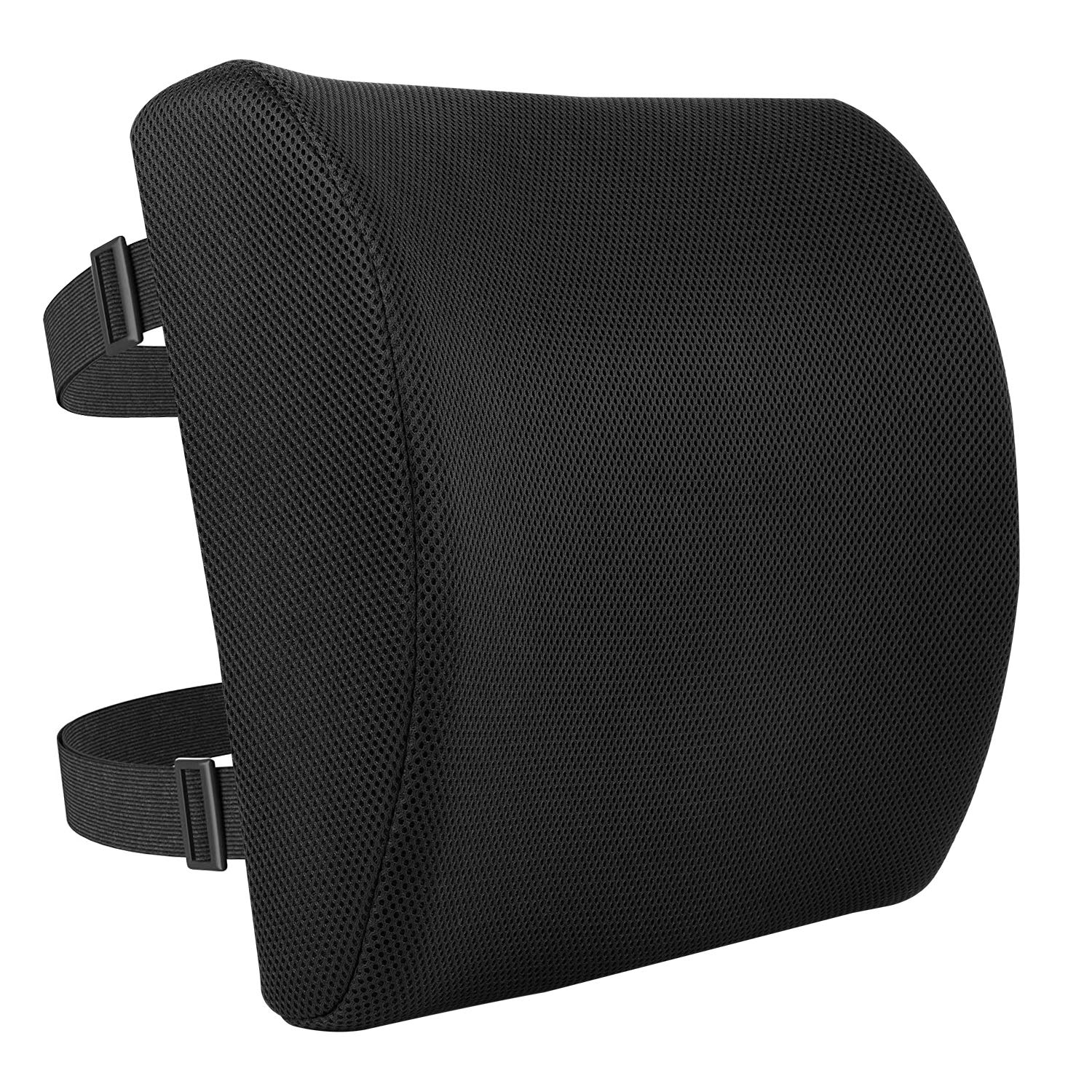 Amazon Basics Rectangular Memory Foam Back Support Cushion for Office Chairs, Non-Slip Base for Long Sitting, Black