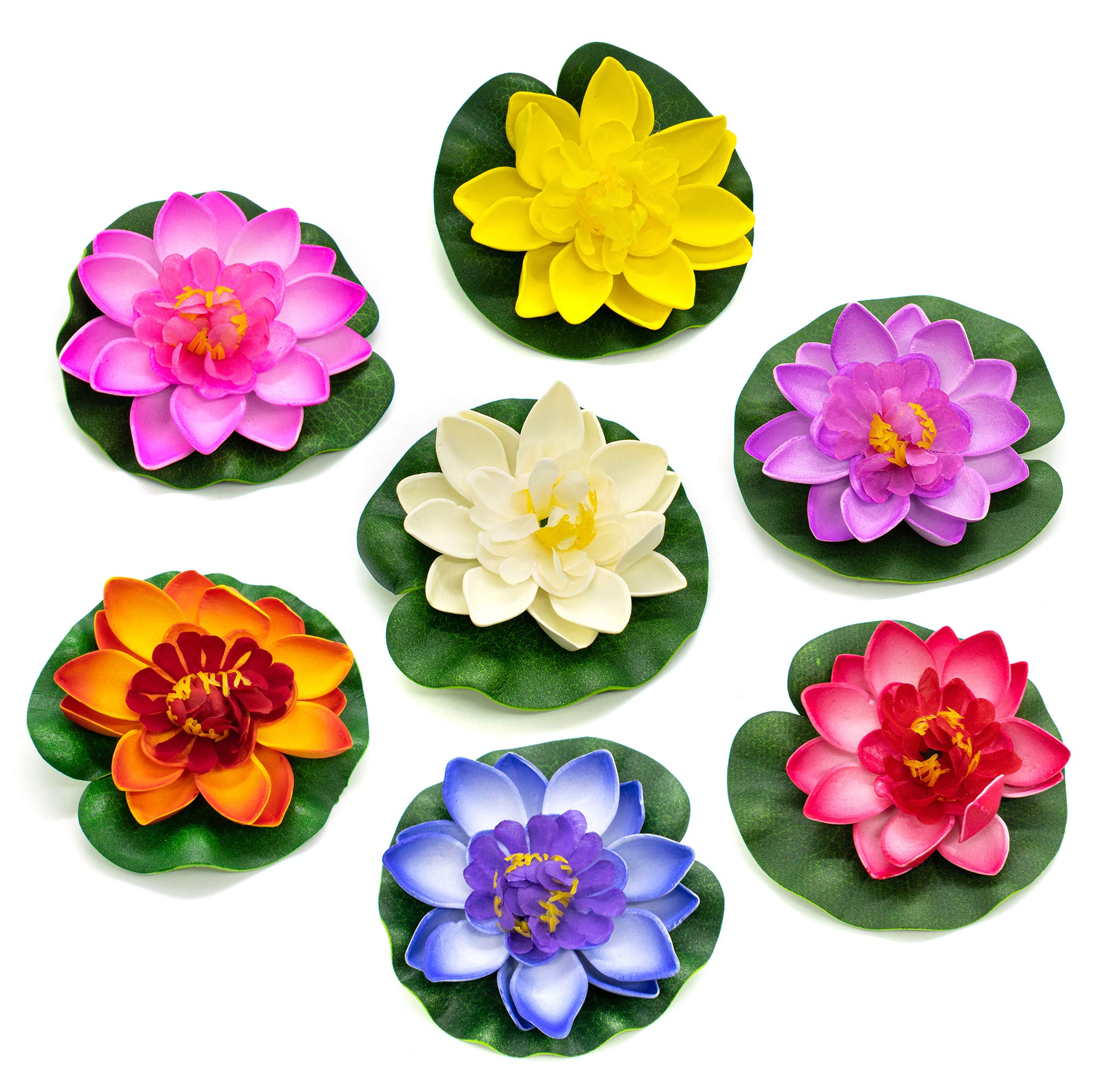 AUEAR, 7 Pack Artificial Floating Foam Lotus Flowers Water Lily Pond Plants Home Garden Decoration 4 Dia
